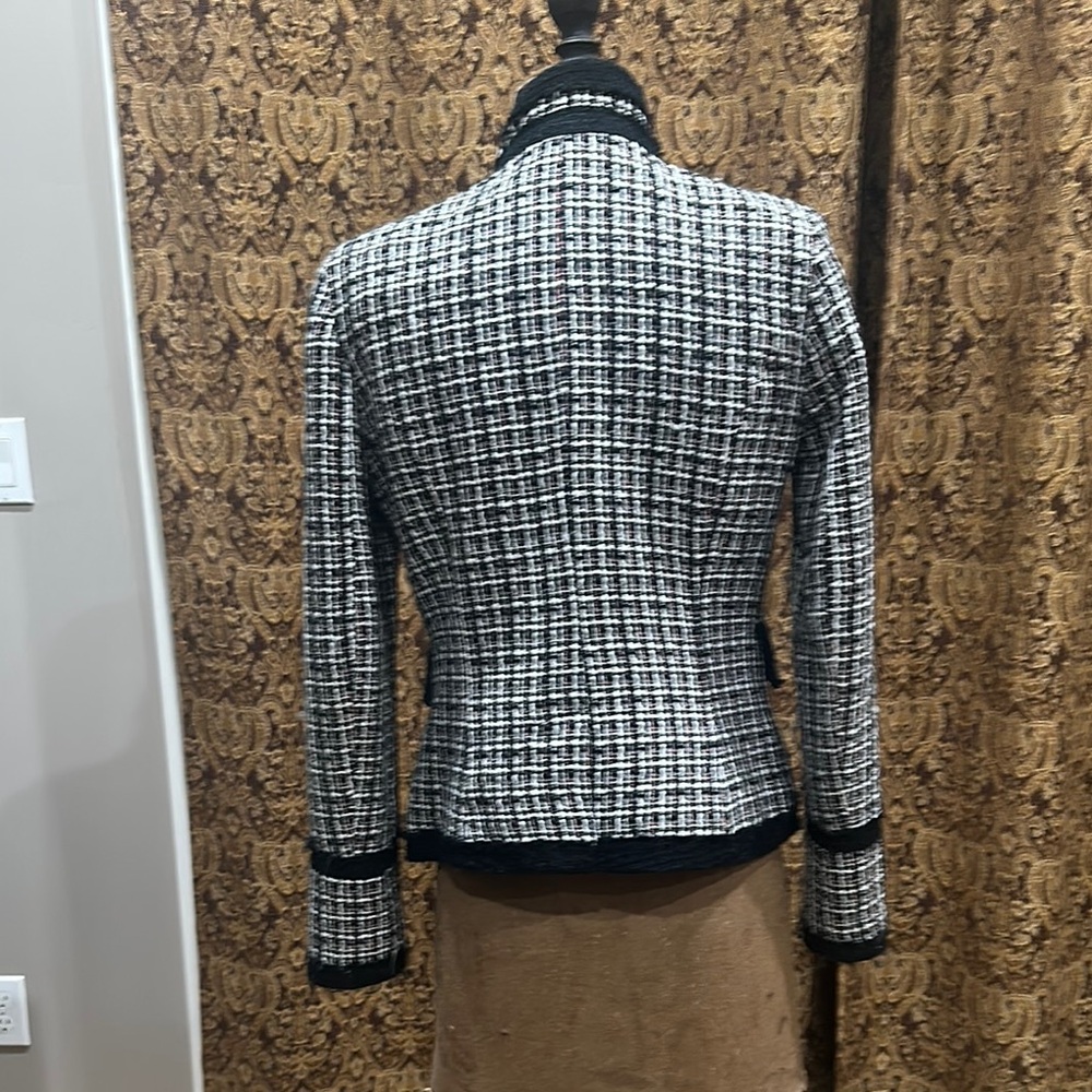 White House Black Market Black and White Checkered Blazer with Black Trim - Picture 4 of 4